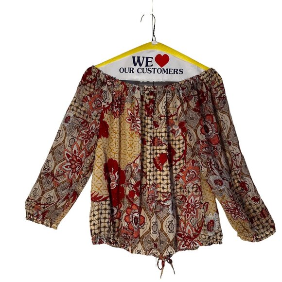 Tommy Hilfiger Women's Boho Floral Off-Shoulder Peasant Blouse Top L - Picture 2 of 10